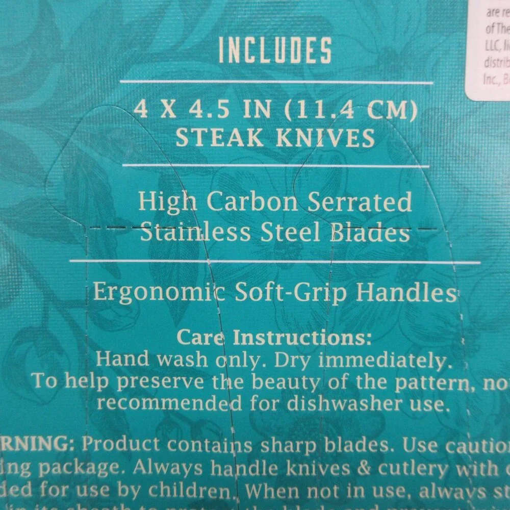 Pioneer Woman Steak Knife Set 4pc Brilliant Blooms Floral Blue Stainless Steel